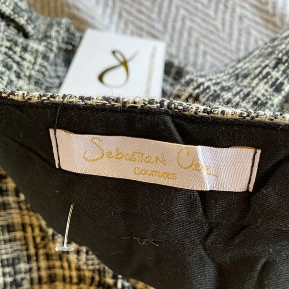 Sebastian Cruz Couture Bouclé Tweed Trousers Slim Black White Men 32x28 Designer